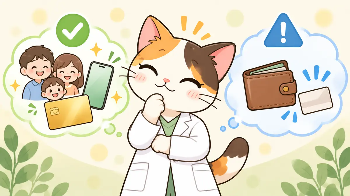 カード選びを案内する三毛猫相談員